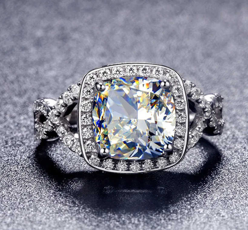 925 Silver 3 Carat Cushion Cut Simulated Diamond Halo Engagement