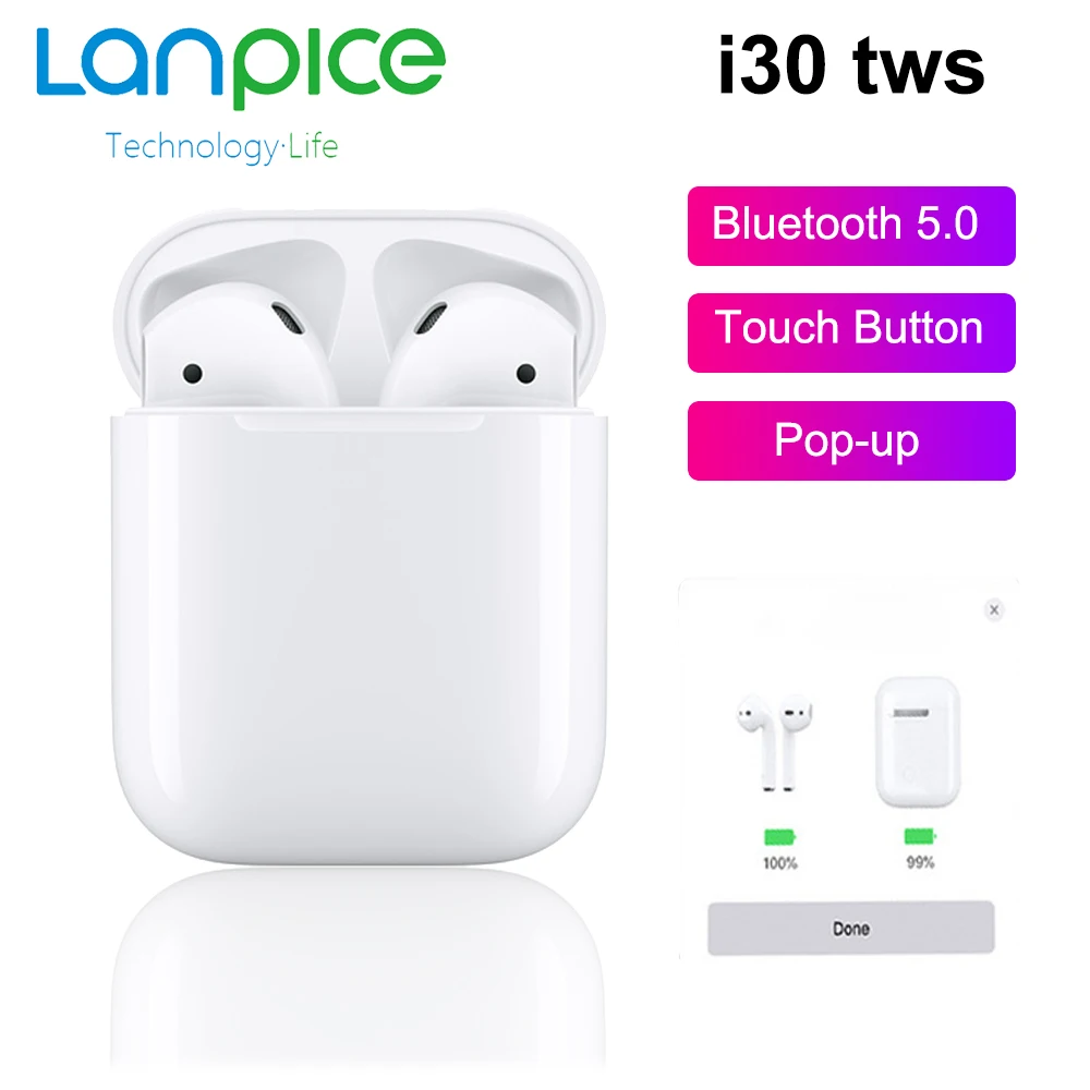 

Pop Up i30 TWS 1:1 Exact Size Bluetooth 5.0 Headphones Wireless Earphone With In-Ear air For iphone With Mic XR android X 8p