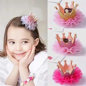 

1PC Korean children's crown ornaments, hot stalls, Princess Tiara, girls' pearls, hairpins, children's hair clips
