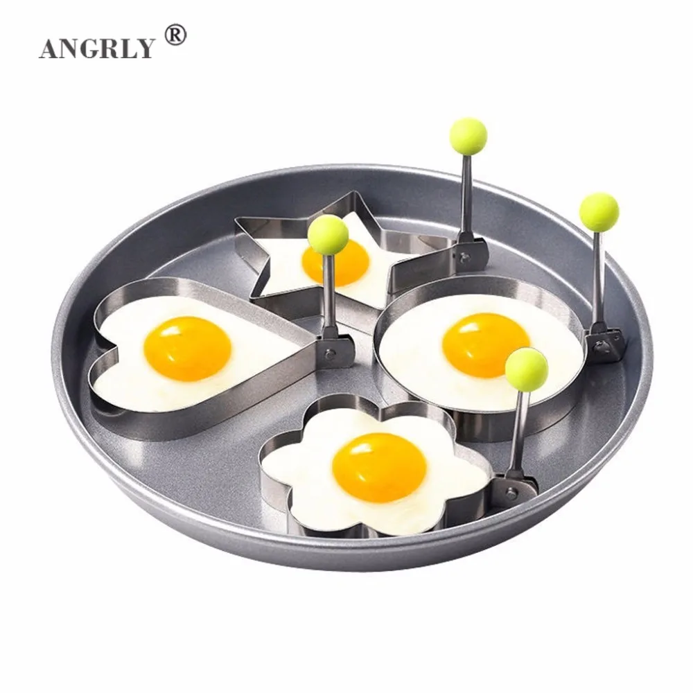 ANGRLY 4Pcs/set Stainless Steel Omelette Egg Frying Mold Love Flower