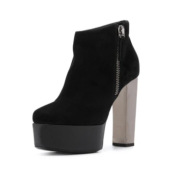 

Women Ankle Boots High Heels 2020 Fashion Black Shoes Woman Platform Flock Winter Boots Ladies Female Botas Femininas TL-A0184