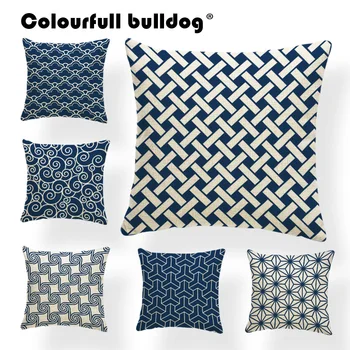

Japanese Traditional Pattern Cushion Cover Pillow Case Tote Diamond Pillowcases Geometry Line Couch Gifts For Students 43Cm Warm