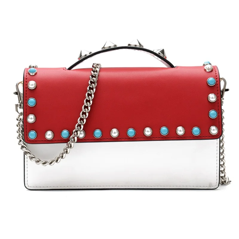 

Pearl Rivet Bag Messenger Bag For Girls Chain Crossbody Bag For Women Shoulder Bags Sac Femme Famous Brand Handbag cow leather13