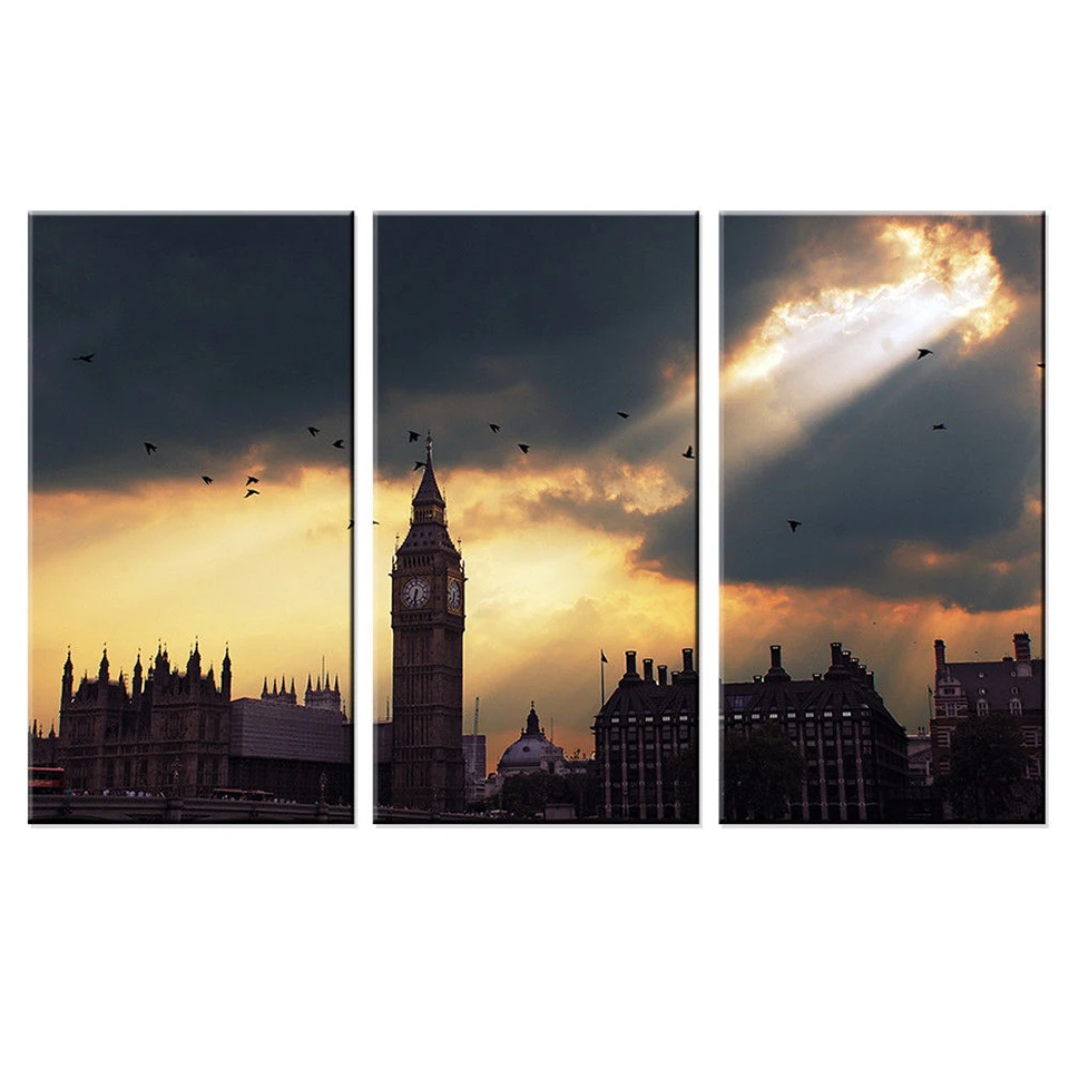 Домашний декор для гостиной модульные фотографии 3 панели Big Ben Castle тусклый пейзаж