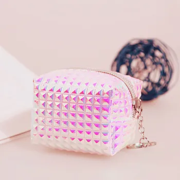 

Fashion Women Girls Holographic Laser Plaid Change Purse PU Leather Zipper Small Bag Coin Purse Mini Wallet Key Case