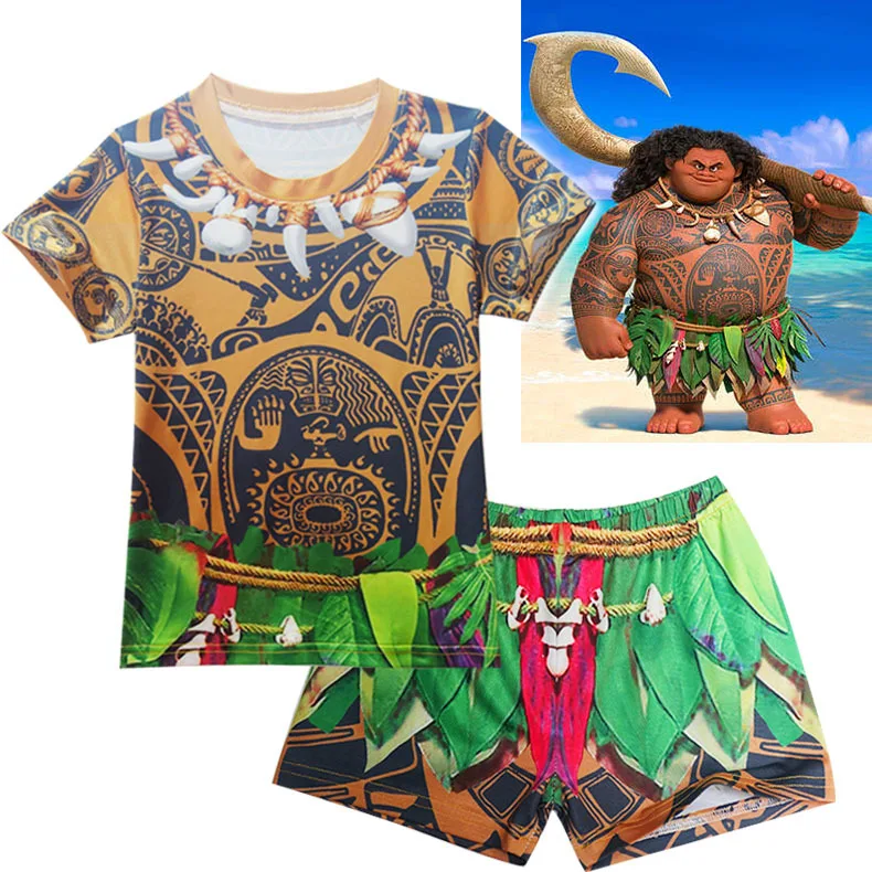 

3Pcs/Set Boys Maui Print Swimwear Summer Beach Kids Moana Swimming Suits Vaiana Tops Shorts and Cap Pool Bathing Outfit