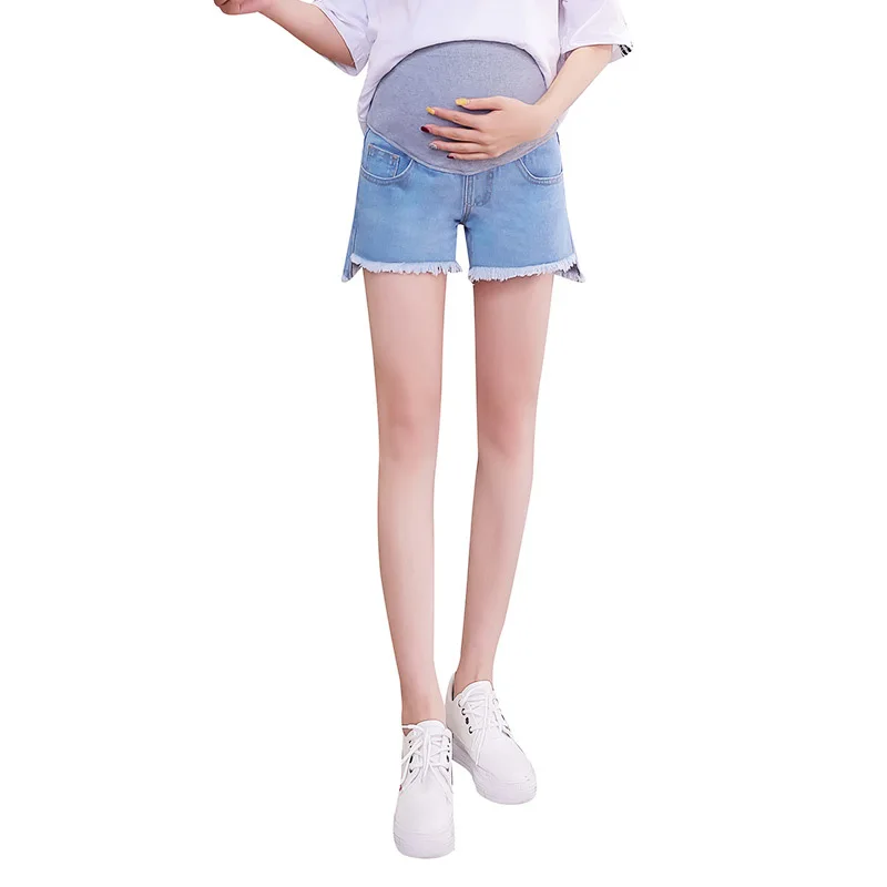 Джинсовые шорты для беременных женщин Лето модные эластичные талии с кисточками расклешенные винтажные джинсы брюки для беременных хит