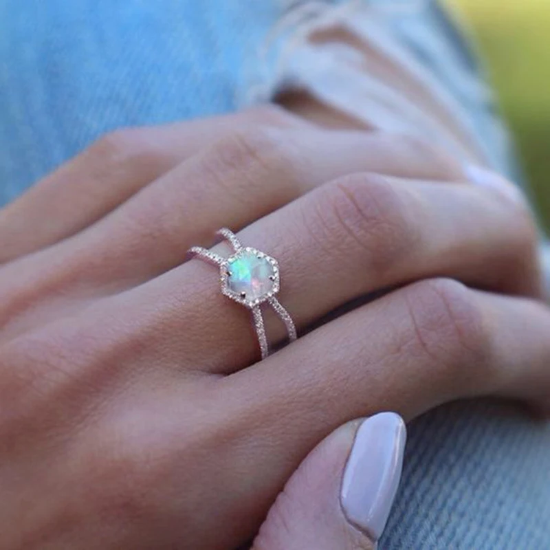 

2019 Fashion Crystal Moonstone Geometric Rings Wedding Engagement Rings Promise Rings for Women Trend Jewelry bague Dropshipping
