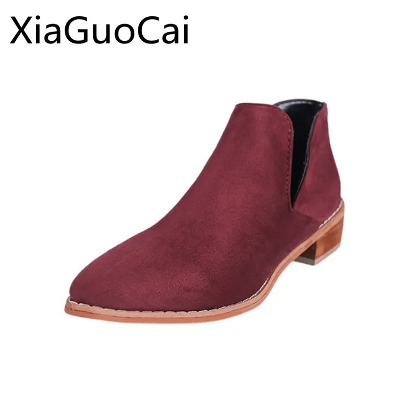 

Plus Size Retro Women Martin Boots English Style Pointed Toe Suede Women Ankle Boots Cool High Heels Heels Motorcycle Boots