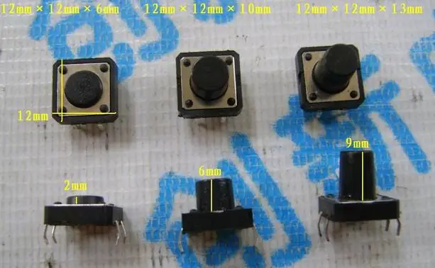 Переключатель такт 12 мм X 12 мм X 6 мм 12 мм X 12 мм X 11 мм 12 мм x 13 мм Вертикальная кнопка