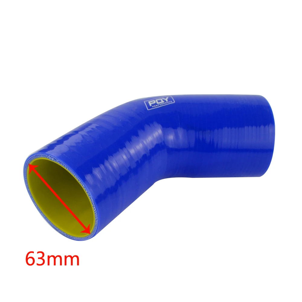 Синий/черный и желтый 2," 63 мм 45 градусов Силиконовое Шланговое колено трубы промежуточное турбо охлаждение Впускной трубопроводная муфта шланг PQY-SH4525-QY