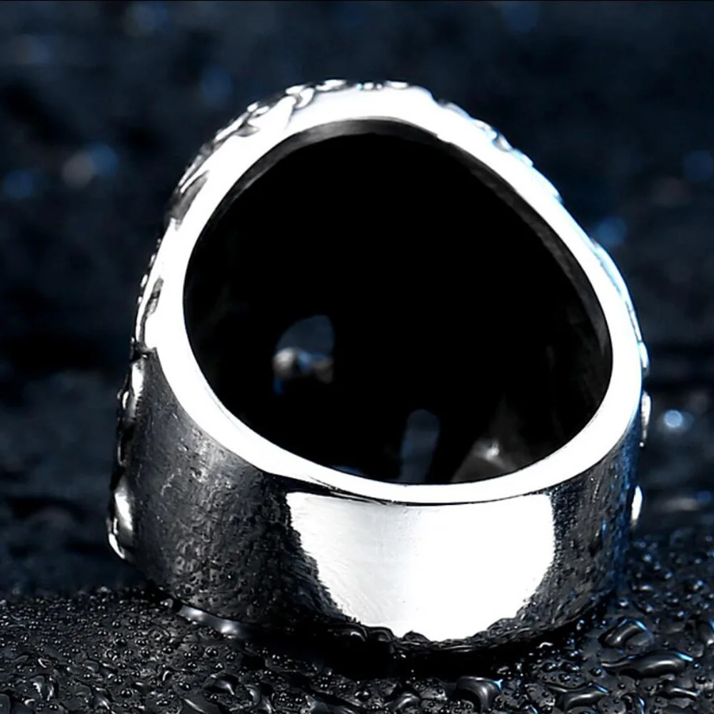 Vintage Gothic Skull Biker Stainless Steel Men's Punk Jewelry Accessories Black Skull Ring