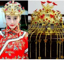Free shipping 2014 Chinese handmade tassel bridal crown Vintage Bridal hair accessories Gold suit Chinese style red jewelry