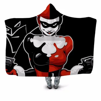 

Harley Quinn Batman 3D Printed Plush Hooded Blanket for Adults Children Warm Wearable Fleece Throw Blanket Home Office Washable