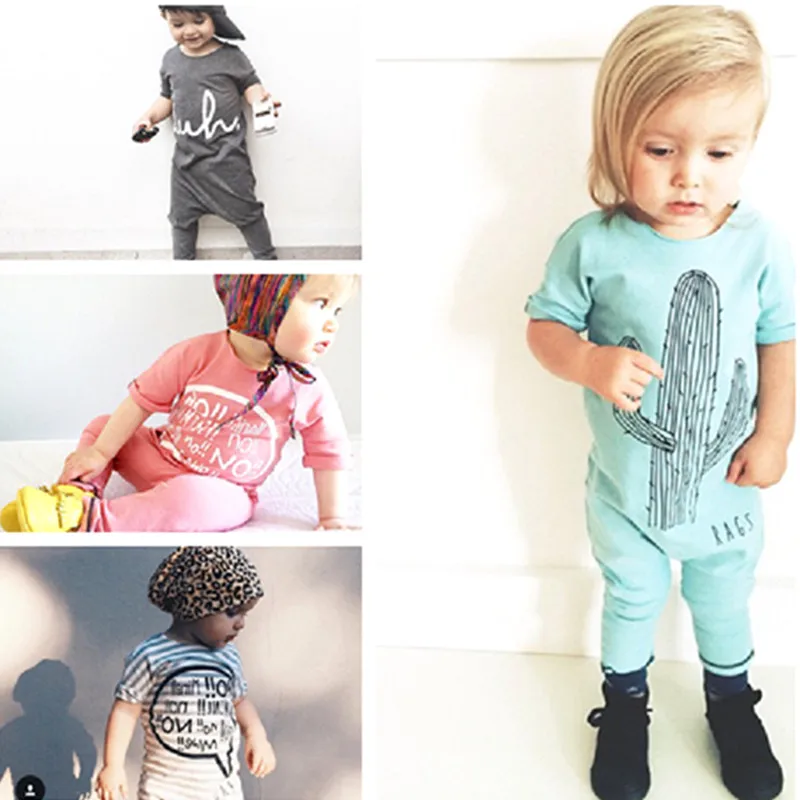 Summer Baby Rompers Unisex Raw Neck Clothes Cotton Newborn Girls Outfits Short Sleeve Boys Clothing Infant Jumpsuits 4 Colors | Мать и