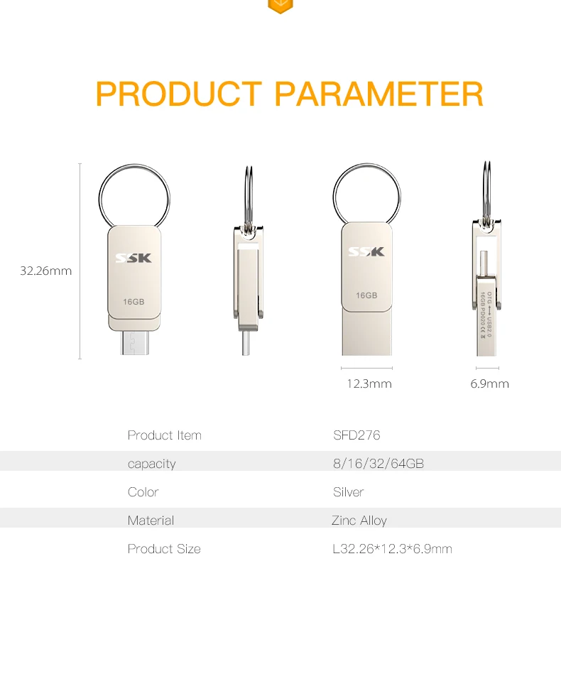 SSK SFD276 USB флеш-накопитель 16 Гб металлический OTG флеш-накопитель высокоскоростная USB карта памяти 32 Гб флеш-накопитель реальная емкость 8 Гб USB флеш-накопитель U диск