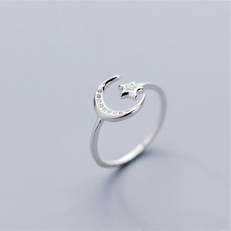 INZATT Настоящее серебро 925 проба минималистский Циркон Moon Star открытие кольцо для очаровательной вечерние ювелирные украшения Симпатичные подарок