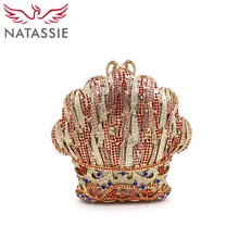 NATASSIE Frauen Bunte Shell Form Party Kristall Tag Handtasche Strass Handtasche Dame Hohe Qualität Hochzeit Geldbörse Mit Chai