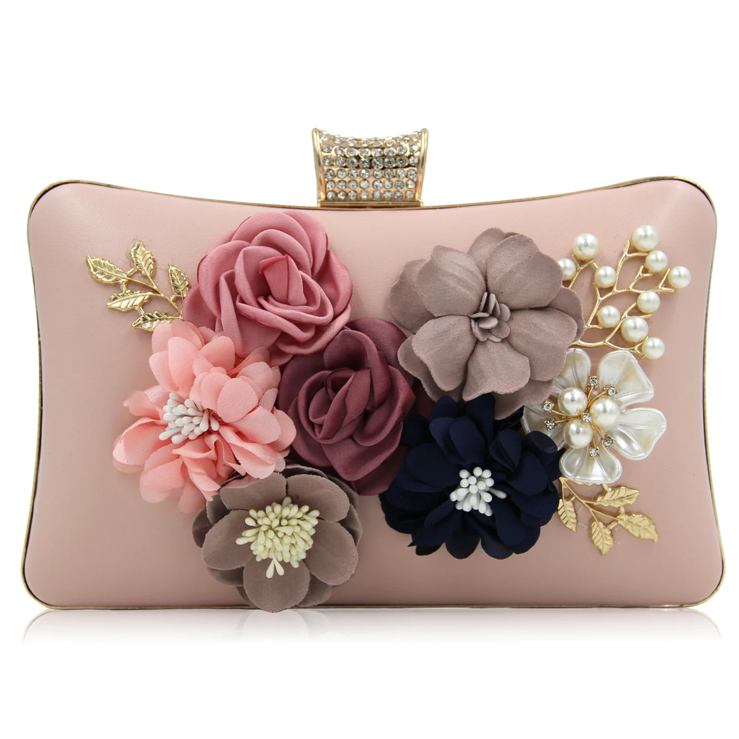 

2018 Women's Chic Clutches with Flowers and Pearls, Evening Bags, Wedding Clutch Purse