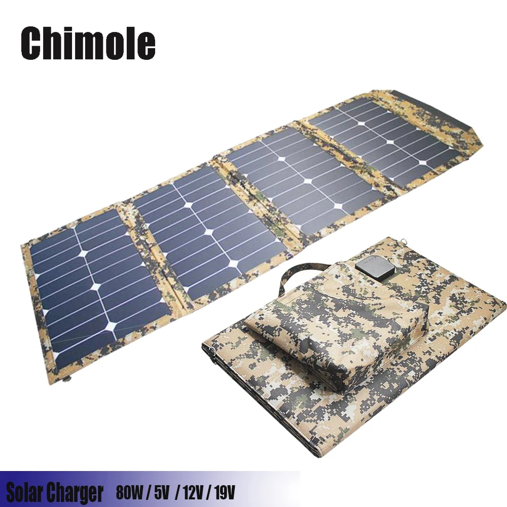 

Chimole 18V/5V 80W Portable Solar Panel Charger Foldable Solar Cell Charger for iPhone iPad Macbook Samsung Laptops Car Battery