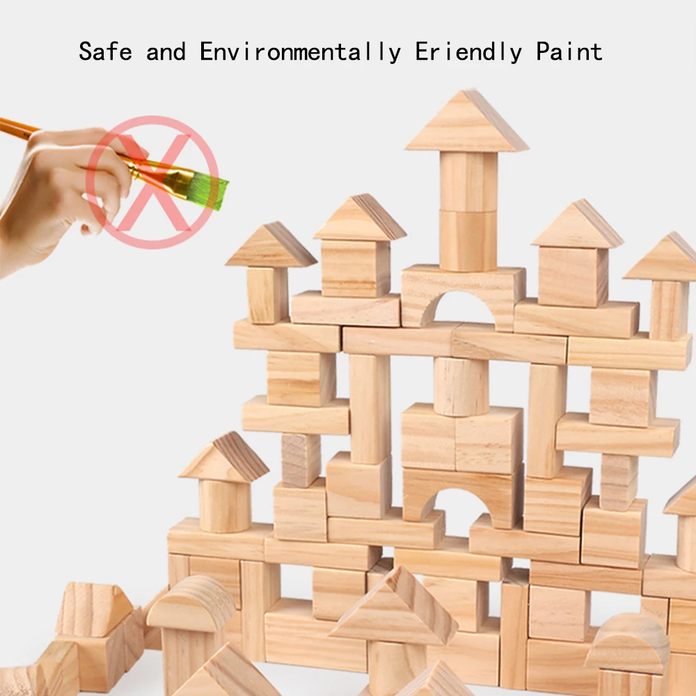Greatest  100 Pcs/Lot Premium Wooden Building Blocks Set Children Toys Environmental Wooden Castle Blocks Kit