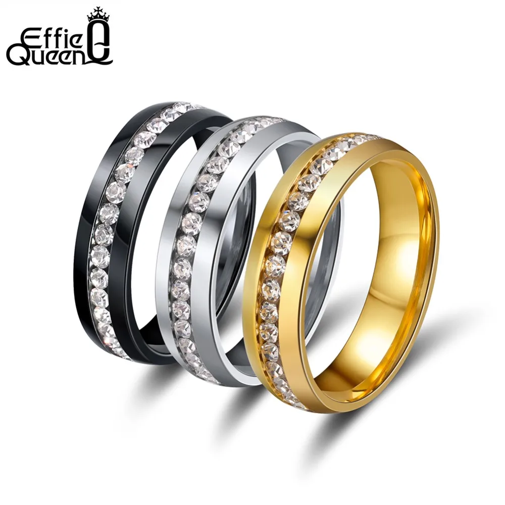 

Effie Queen 6mm Round CZ Eternity Ring Bands for Women Men Stainless Steel 3 Colors Wedding Engagement Rings Jewelry DOTR19