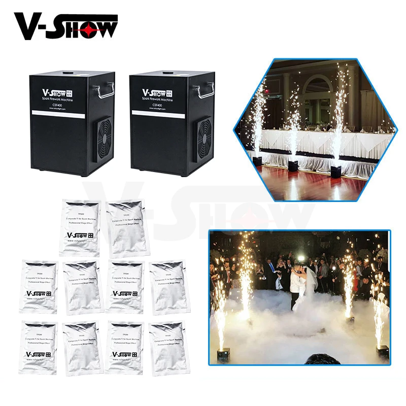 

2pcs With 10 Bags Powder 400W Cold Spark Fountain Firework Machine Dmx And Remote Control Smokeless Wedding Firework Machine