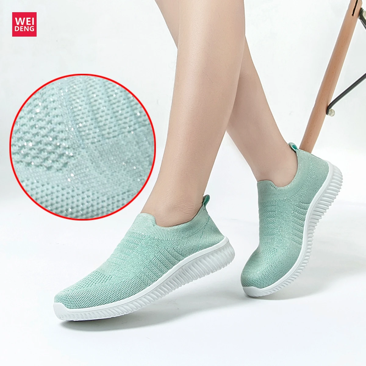 

Weideng Women Knit Sock Shoe Air Mesh Loafers Training Ultra Soft Slip on Men Size Flat Fly Knitted Breathable Tenis Unisex