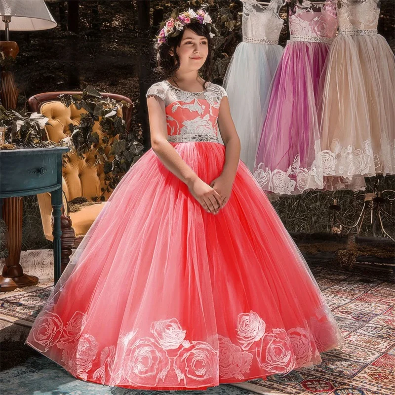

ChristmasTeenage Girl Lace Party Dress Kids Dresses For Girls Clothes Children Princess Prom Gown Wedding Dress Costume Vestidos
