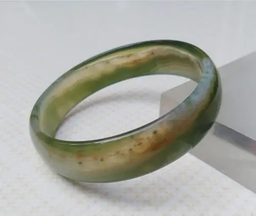 

NEW HOT 100% NATURAL GREEN TEXTURE CHALCEDONY AGATE JADE BRACELET 56MM a 5.19