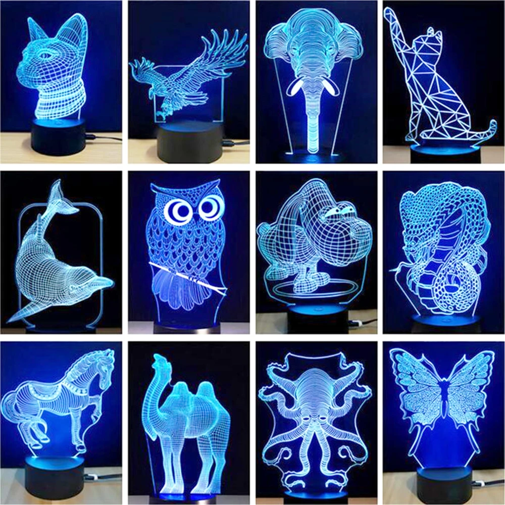 7 цветов Изменение животных модель 3D ночник USB Сенсорная настольная лампа|night light