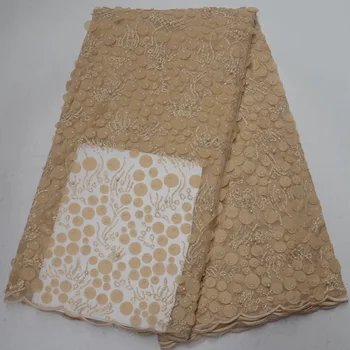 

(5yards/pc) high quality gold African French net lace fabric with beads and sequins embroidery for attractive party dress FLP125