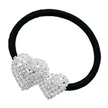 Новинка, посеребренные 2 Стразы в форме сердца, эластичная резинка для волос, держатель для конского хвоста