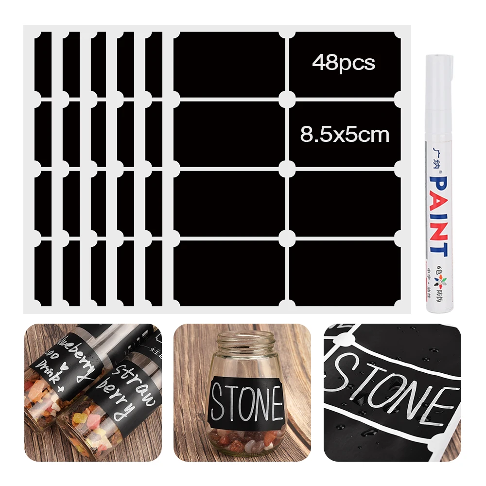 us 3 11 22 off 48pcs waterproof jar sticker kitchen spices stickers jar jam label sticker storage bottles organizer chalkboard tag black labels in labels for spices