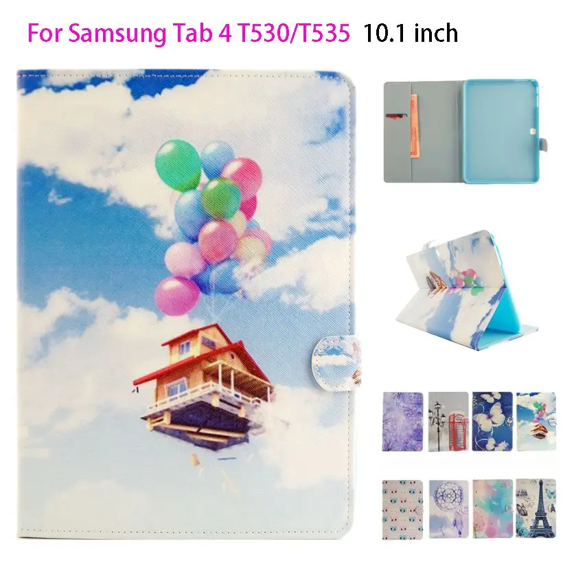 

Fashion Print Design Flip PU Leather Tablet Stand With Card Slot sFor Samsung Galaxy Tab 4 10.1 T530 T531 T535 Smart Case Cover