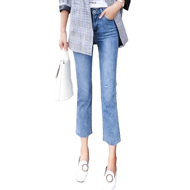 

Loyalget Straight Women Jeans High Waist Casual Skinny Denim Pants Tassel Plus Size Stretch Slim Light Blue Jeans for Women