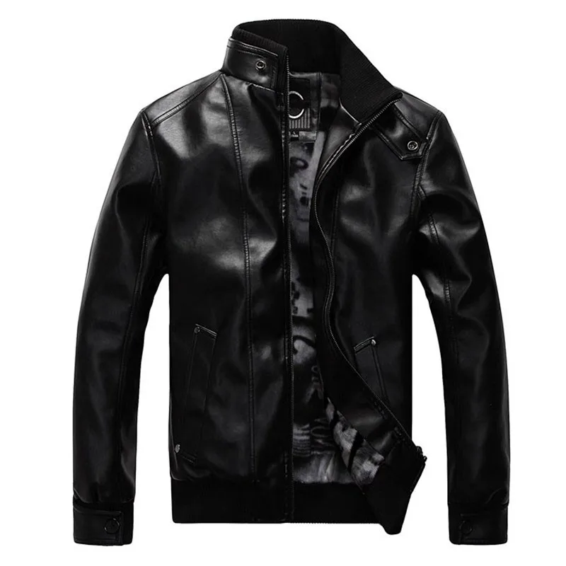 

2019 New Fashion Autumn Male Leather Jacket Plus Size 3XL Black Brown Mens Stand Collar PU Coats Leather Biker Jackets S-4XL