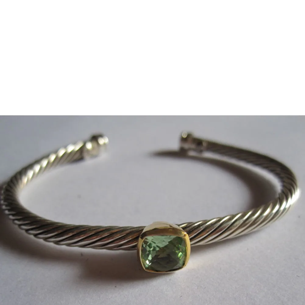 925 серебряные ювелирные изделия 4 мм браслет с голубым топазом и позолоченным дизайном ювелирный бренд браслет женский браслет - Цвет камня: Prasiolite