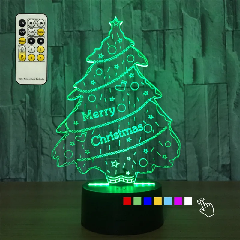 2017 NEW Remote 3D Lamp Christmas Tree Night Light Bedside Lampe 7