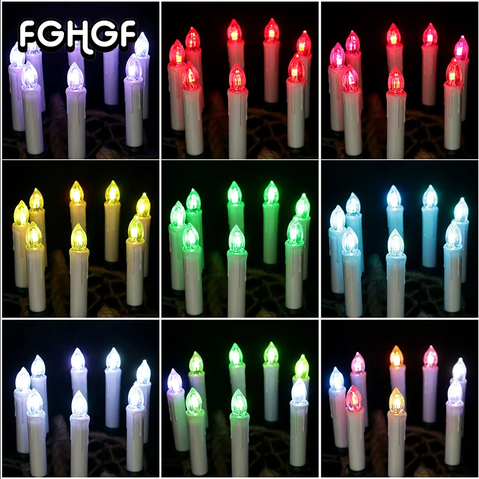10Pcs Remote Battery Powered LED Candles Lamp Simulation Color