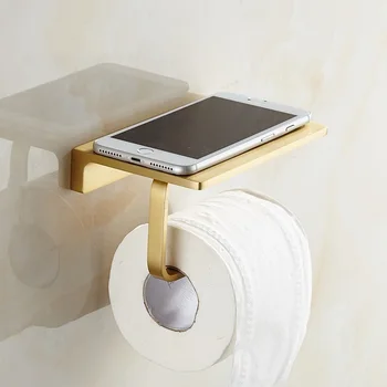 

Solid Brass Brushed Gold Paper Phone Holder with Shelf Bathroom Mobile Phones Towel Rack Toilet Paper Holder Tissue Boxes