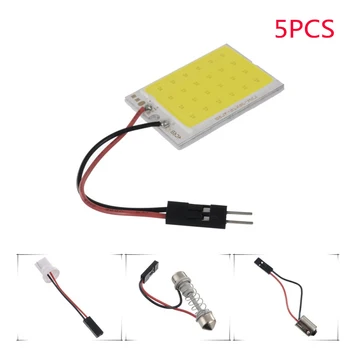 

2019 5PCS/set T10 Adapter Festoon Base COB LED Panel Bulb Car Dome Light Auto Interior Map Roof Reading Lamp 12V