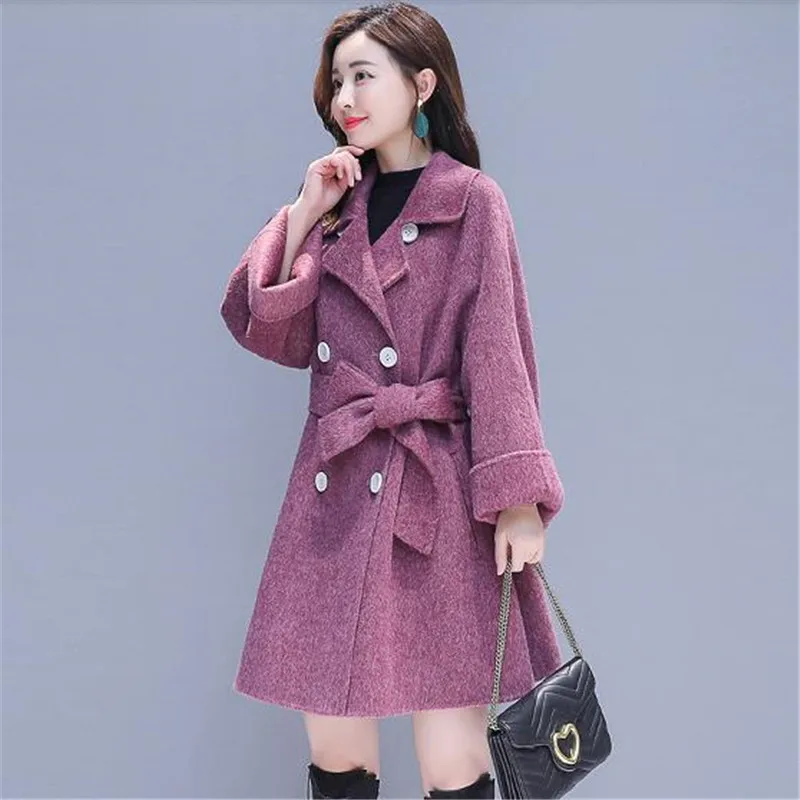Et Manteau Coupe Automne gray Laine Femelle Veste vent D'hiver Hiver De Moyen 2018 Long Vêtements Nouvelles Femmes Mode Lâche Purple AYfgEY