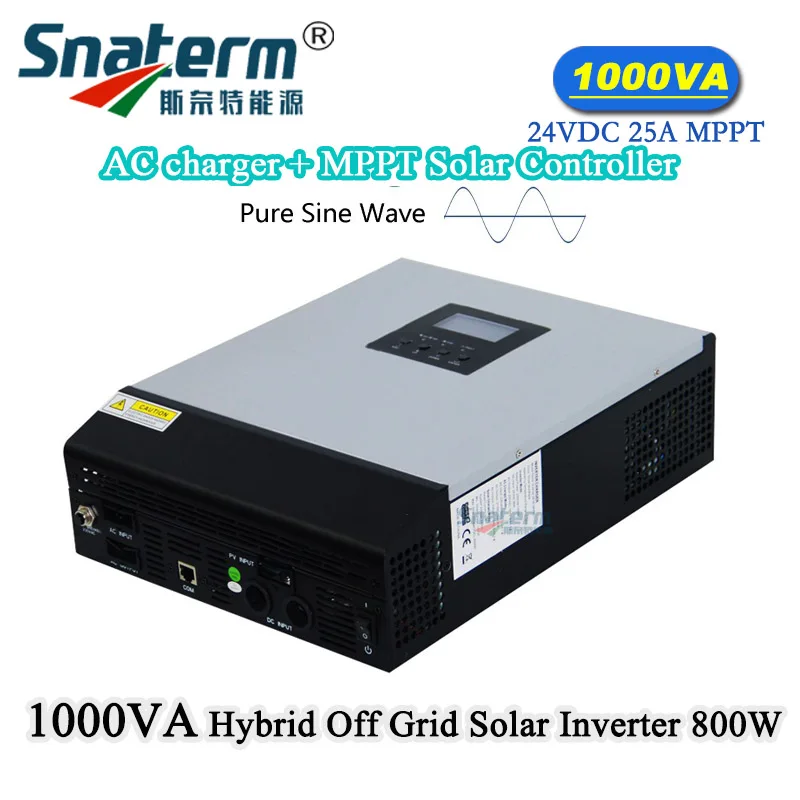 Гибридный солнечный инвертор 1KVA MPPT 24Vdc до 230Vac 50/60 Гц с 25A солнечным зарядным