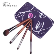 Pincel de maquiagem Quente 4 pcs Conjunto de Mini kit de cosméticos pincéis de maquiagem make up Kit escova de Cabelo Cosméticos Macio com kits caixa de Metal