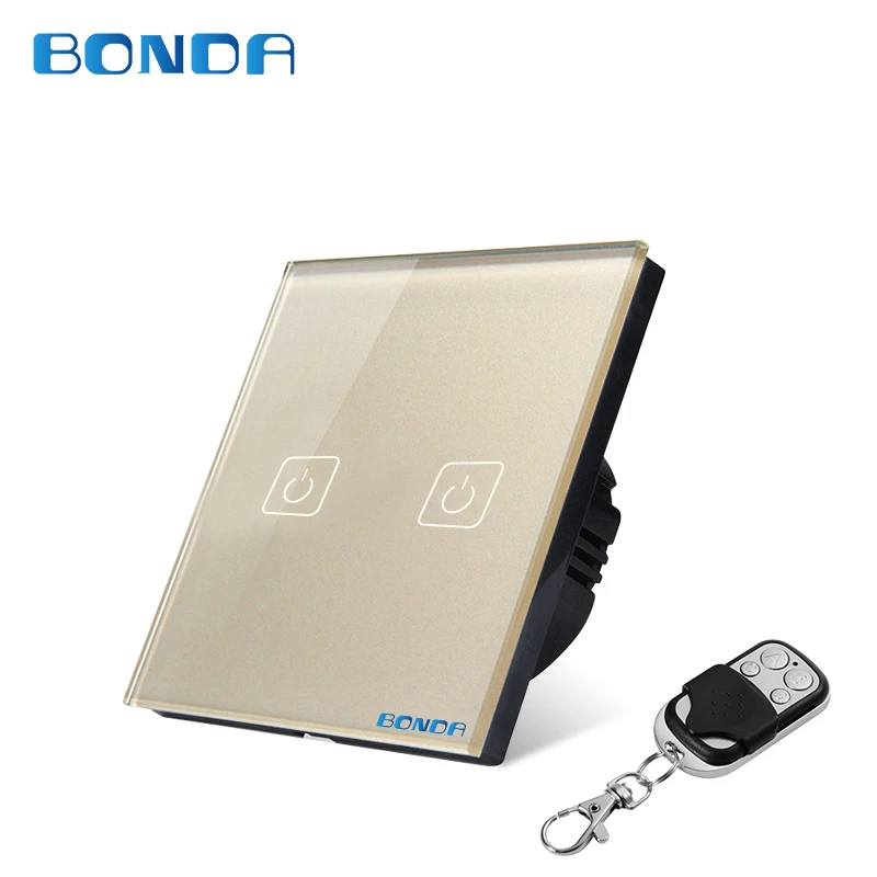 BONDA RF remote control switch EU / UK 1/2/3 Gang golden luxury tempered crystal glass panel with Broadlink rm pro APP Control - Цвет: Switch and remote