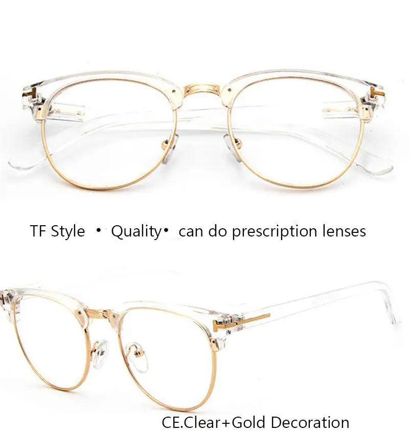 Металлическая оправа для очков, Мужская ретро большая оправа, прозрачные оптические плоские очки, женские художественные компьютерные анти-синие очки - Цвет оправы: gold Transparent