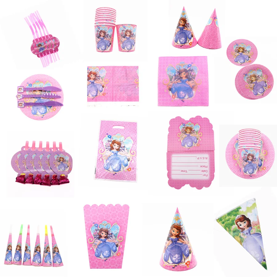 

Princess Sofia birthday Party Supplies Decoration Kids Birthday Disposable Tableware Napkins Straw Cup Baby Shower