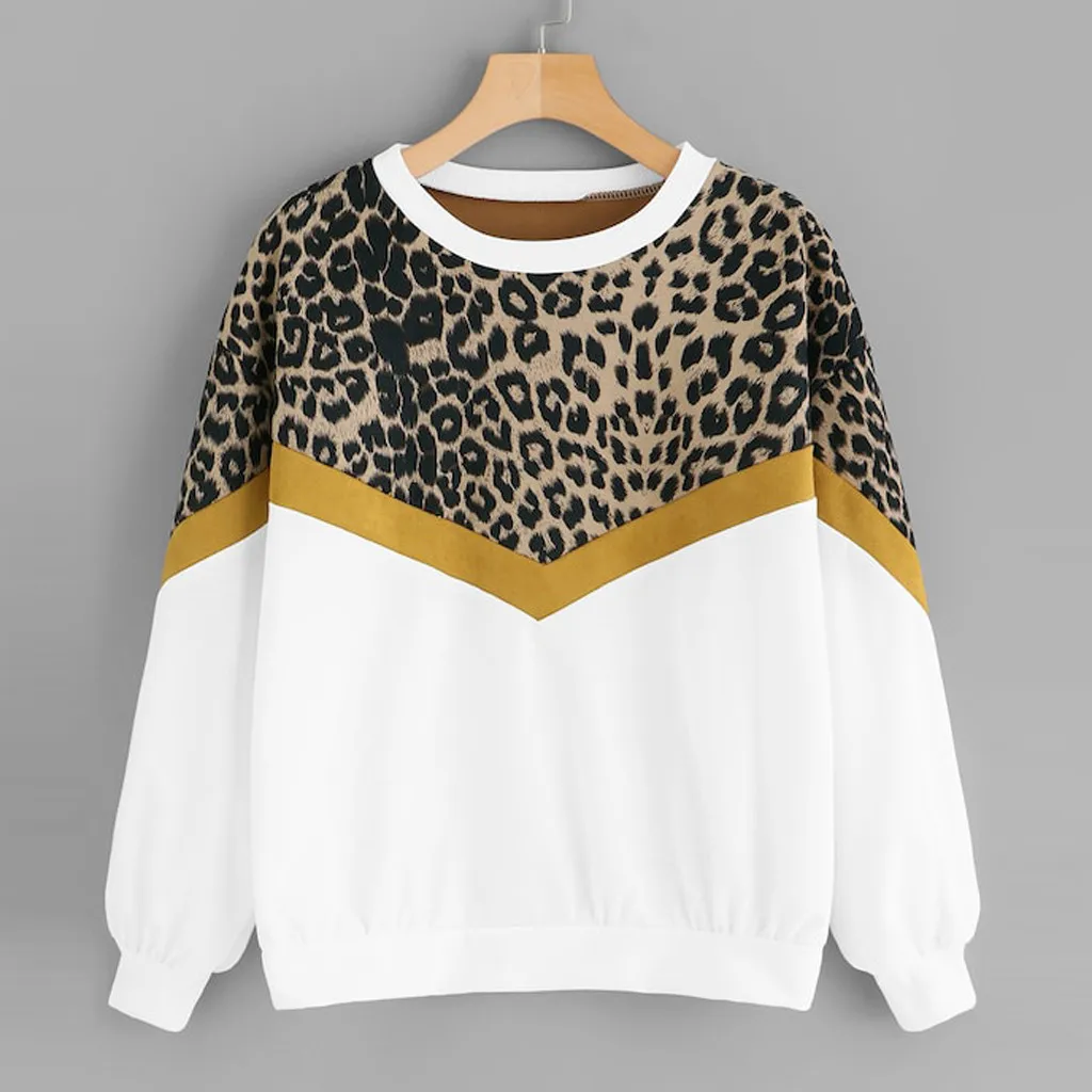 

JAYCOSIN Hoodies Women 2019 Leopard Print Long Sleeve O Neck Sweatshirt Mujer Autumn Tops Patchwork Hoodies Sweatshirts 19JUN27