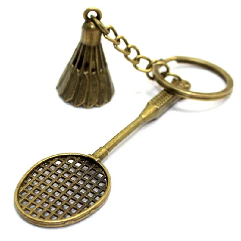 1 piece Antique Bronze Silver Metal Badminton Racket Keychain Trendy Cute Mini For Woman Man Car Sports key Ring Gifts | Дом и сад
